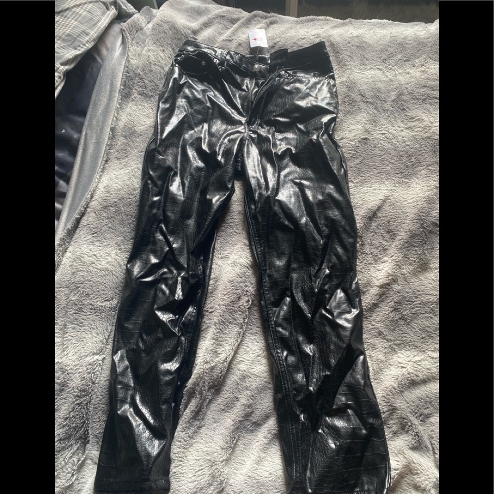 Black faux leather pants
